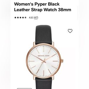 Women's Pyper Black Leather Strap Watch Michael Kors